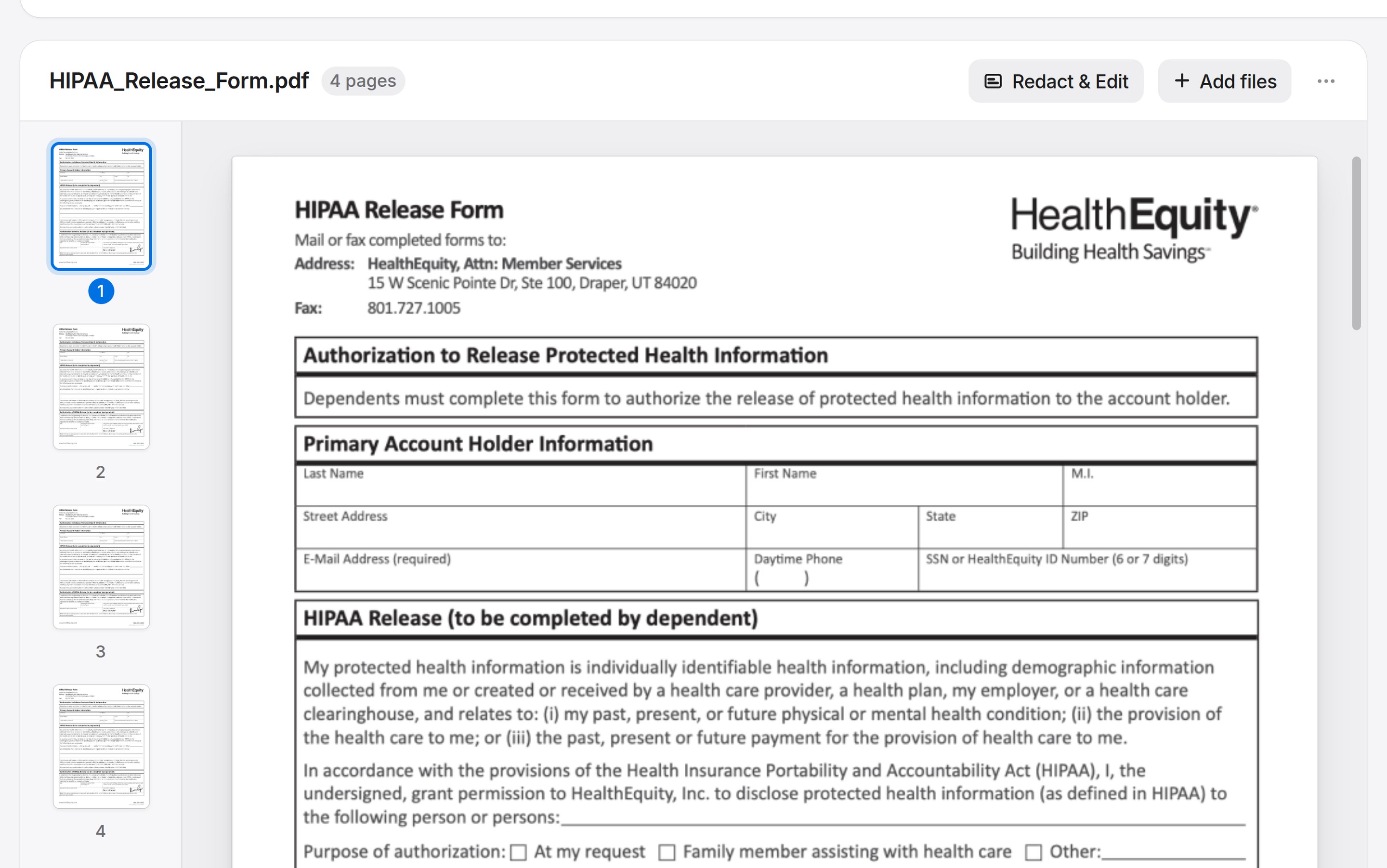 A legacy release-form viewer with Redact & Edit controls