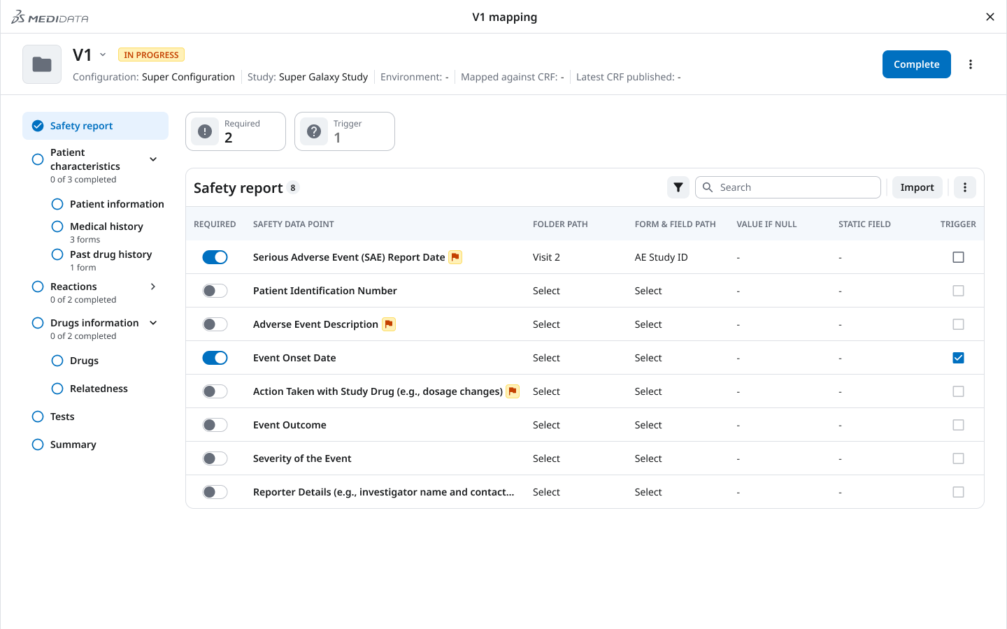 After — causality matrix showing drug × adverse event relationship grid