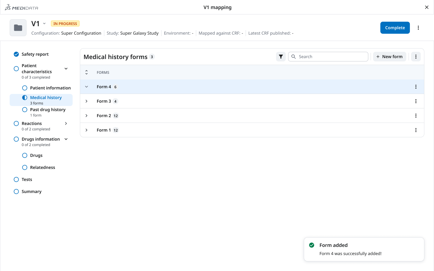 After — sectioned sidebar with per-section completion