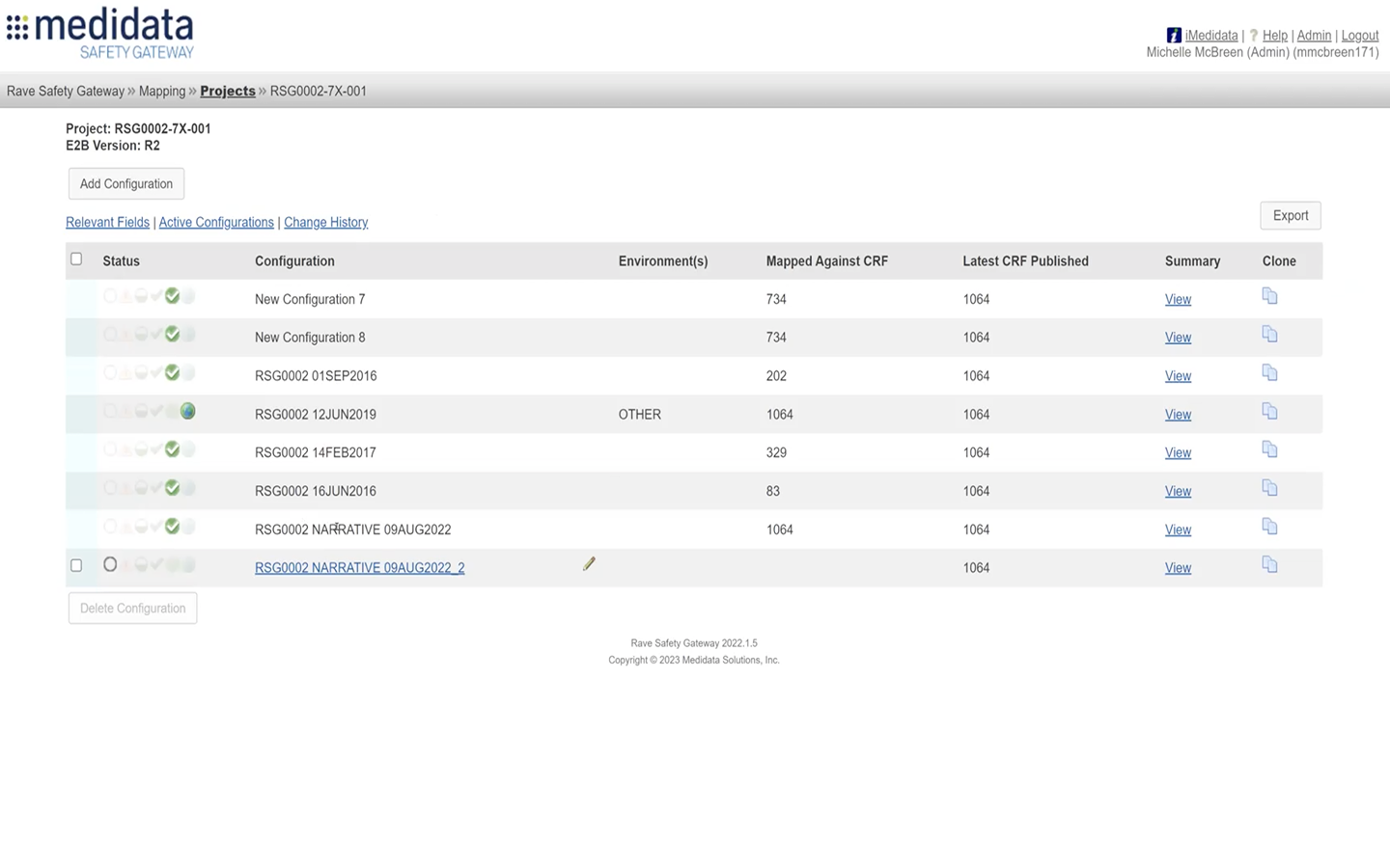 The legacy configurations list