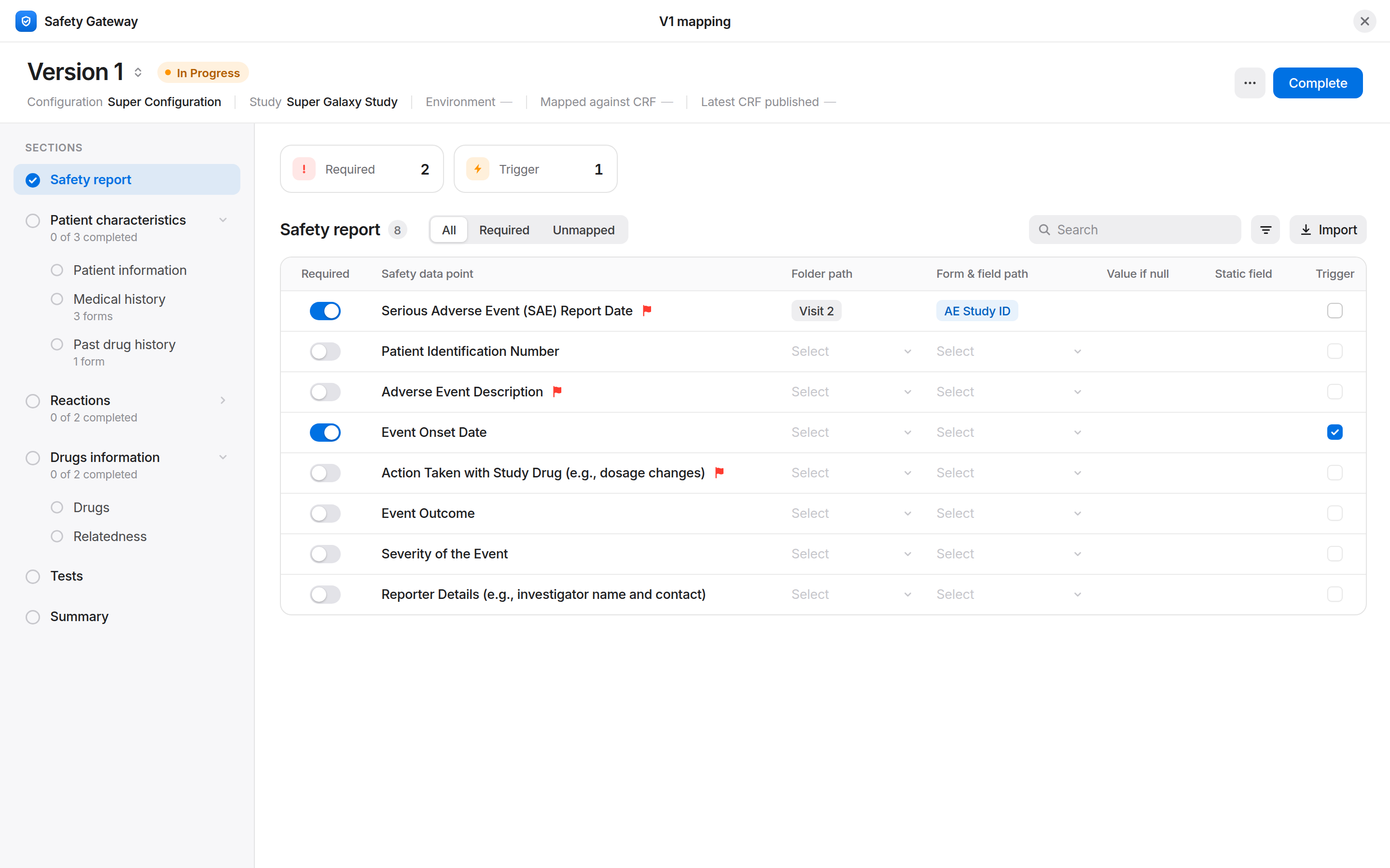 New safety report mapping with progress sidebar